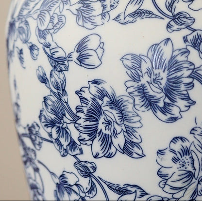 Novara Blue & White Chinoiserie Floral Porcelain Vase - Hand-Painted Style Decorative Urn
