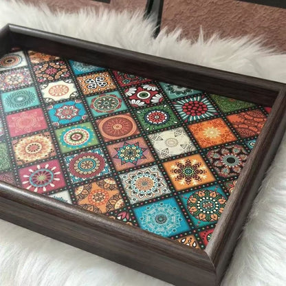Novara Decorative Bohemian Pattern Wooden Serving Tray for Tabletop