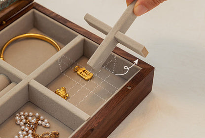 Royora Natural Wood Jewelry Box with Textured Glass Lid, Velvet Lined Storage & Compartments
