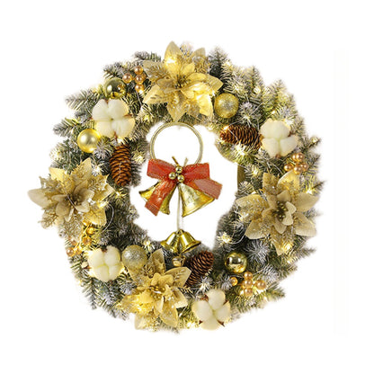 Royeva Lighted LED Christmas Wreath With Bells And Golden Accents For Front Door