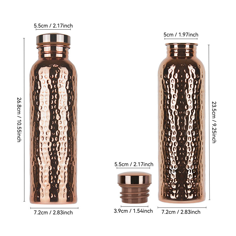 Royeva Hammered Pure Copper Water Bottle-800ml Leakproof Ayurveda Yoga Drinking Bottle
