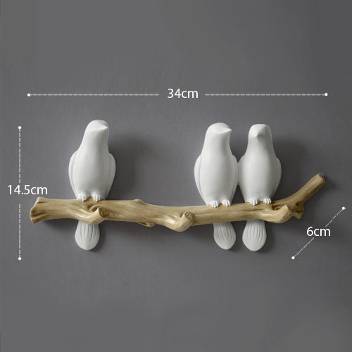 Royelle Decorative Bird Branch Wall Hook-Resin White Coat Hanger