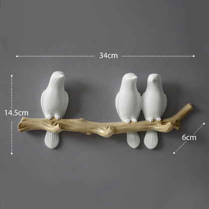 Royelle Decorative Bird Branch Wall Hook-Resin White Coat Hanger