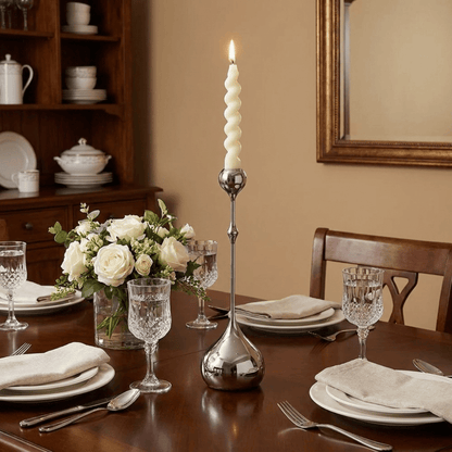 Royeva Modern Silver Candlestick Holder-Elegant Metal Taper Candle Stand Decor