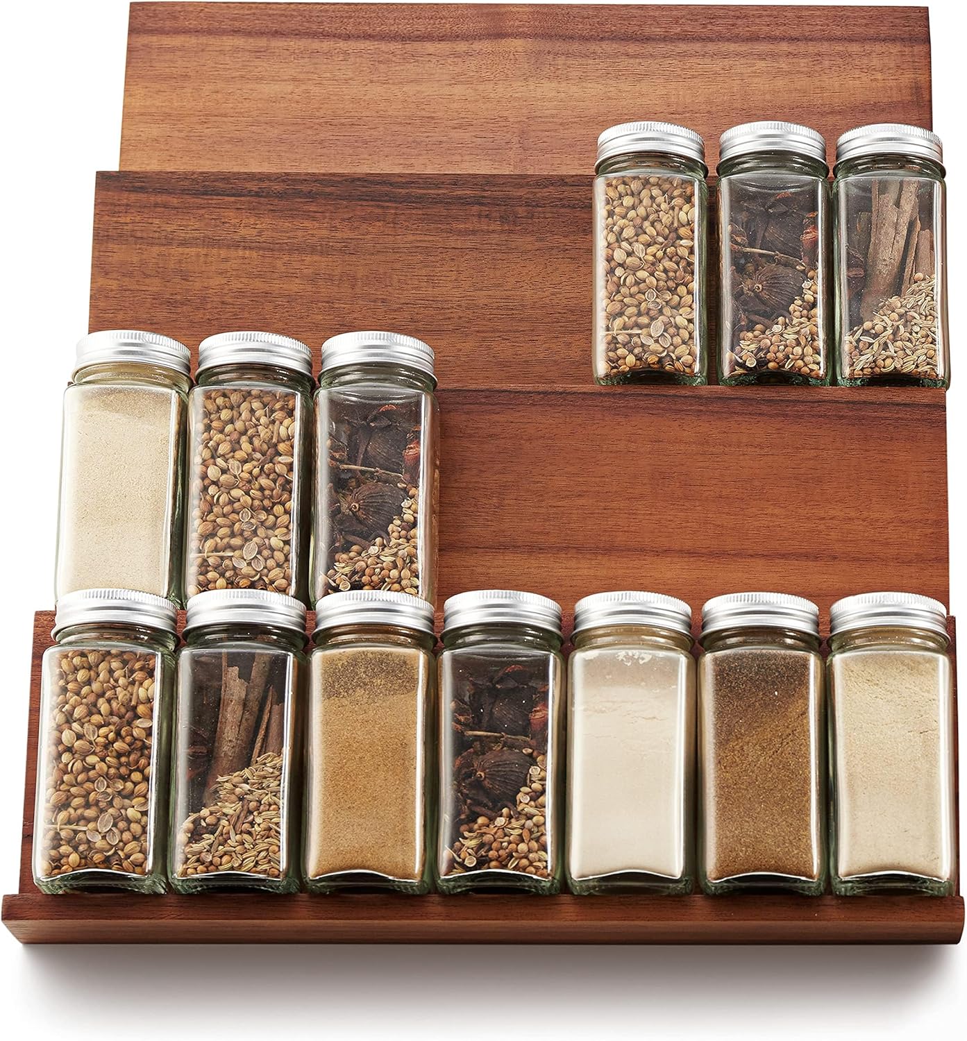 Royora Acacia Wood Spice Drawer Organizer Rack Set for Kitchen Cabinet Storage
