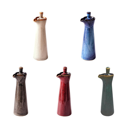 Royora Ceramic Oil & Vinegar Bottle with Spout - Artisanal Glaze Dispenser 15cm Tall