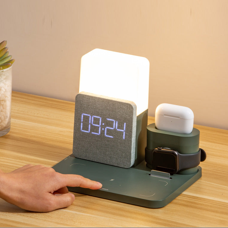 Novara 15W Wireless Charging Station with Digital Alarm Clock & Adjustable Lamp