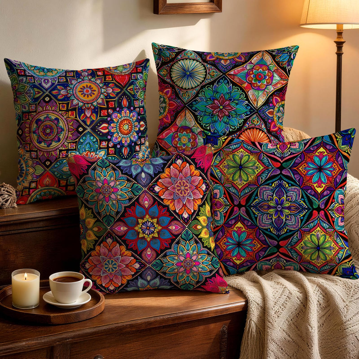 Novara Square Decorative Throw Pillow Covers - Set of 4 Textured Cushion Cases