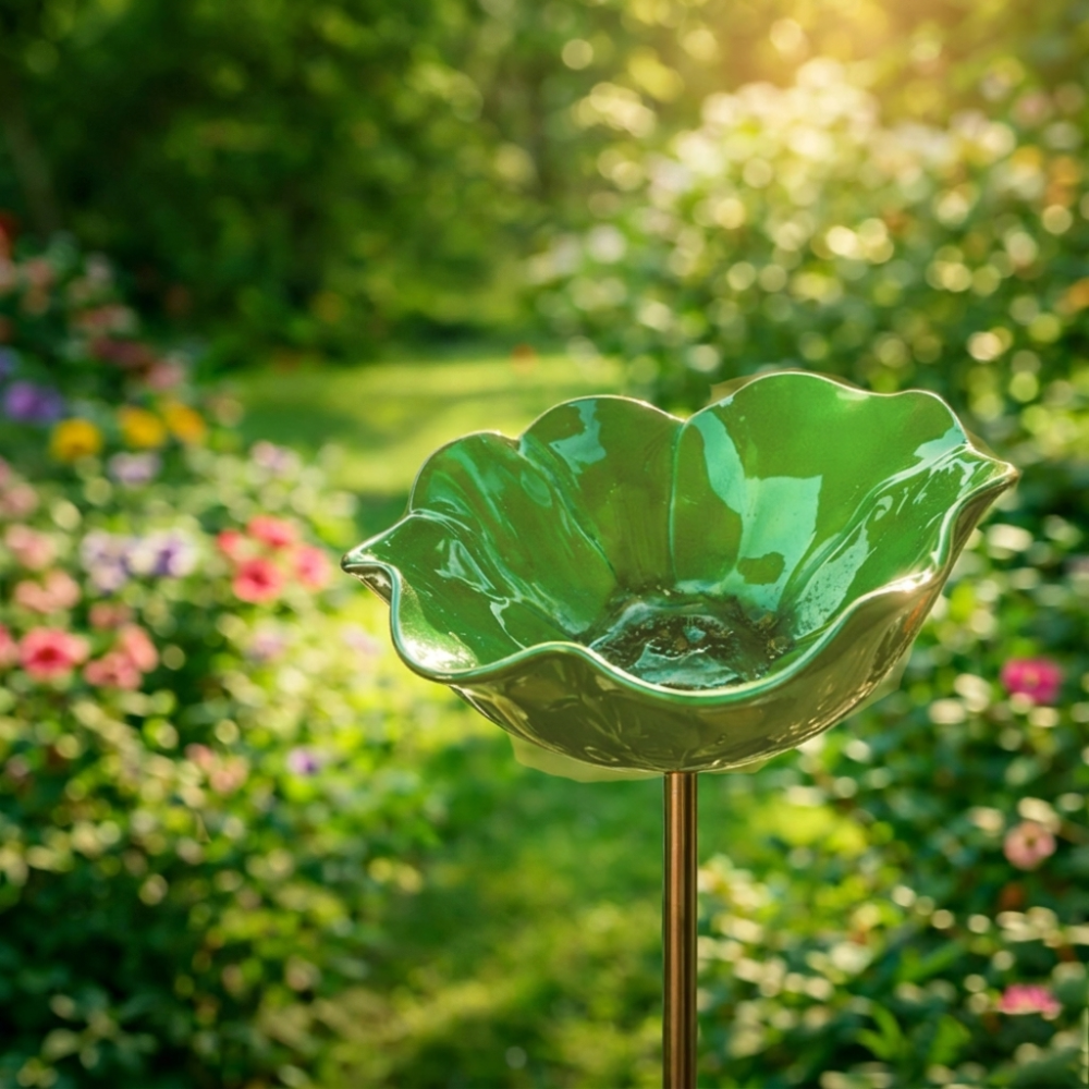 Royeva Decorative Metal Flower Garden Stake And Bird Bath