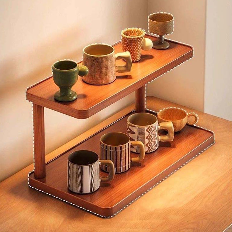 Royora 2-Tier Wood Countertop Organizer Shelf for Kitchen & Office 30cm Natural Finish