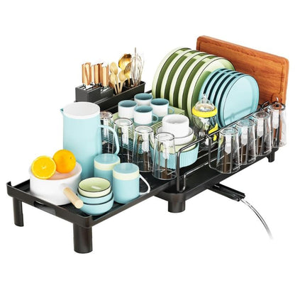 Royeva Black Expandable Dish Drying Rack With Drainboard And Utensil Holder