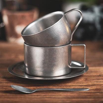 Novara Double Walled Stainless Steel Coffee Cup, Saucer, and Spoon Set