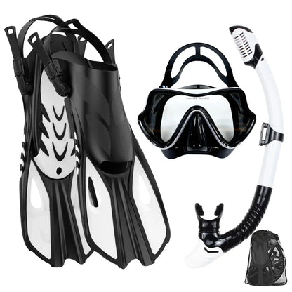Adult Snorkel Mask Fin Set Panoramic Dive Mask with Dry Top Snorkel & Travel Bag 0