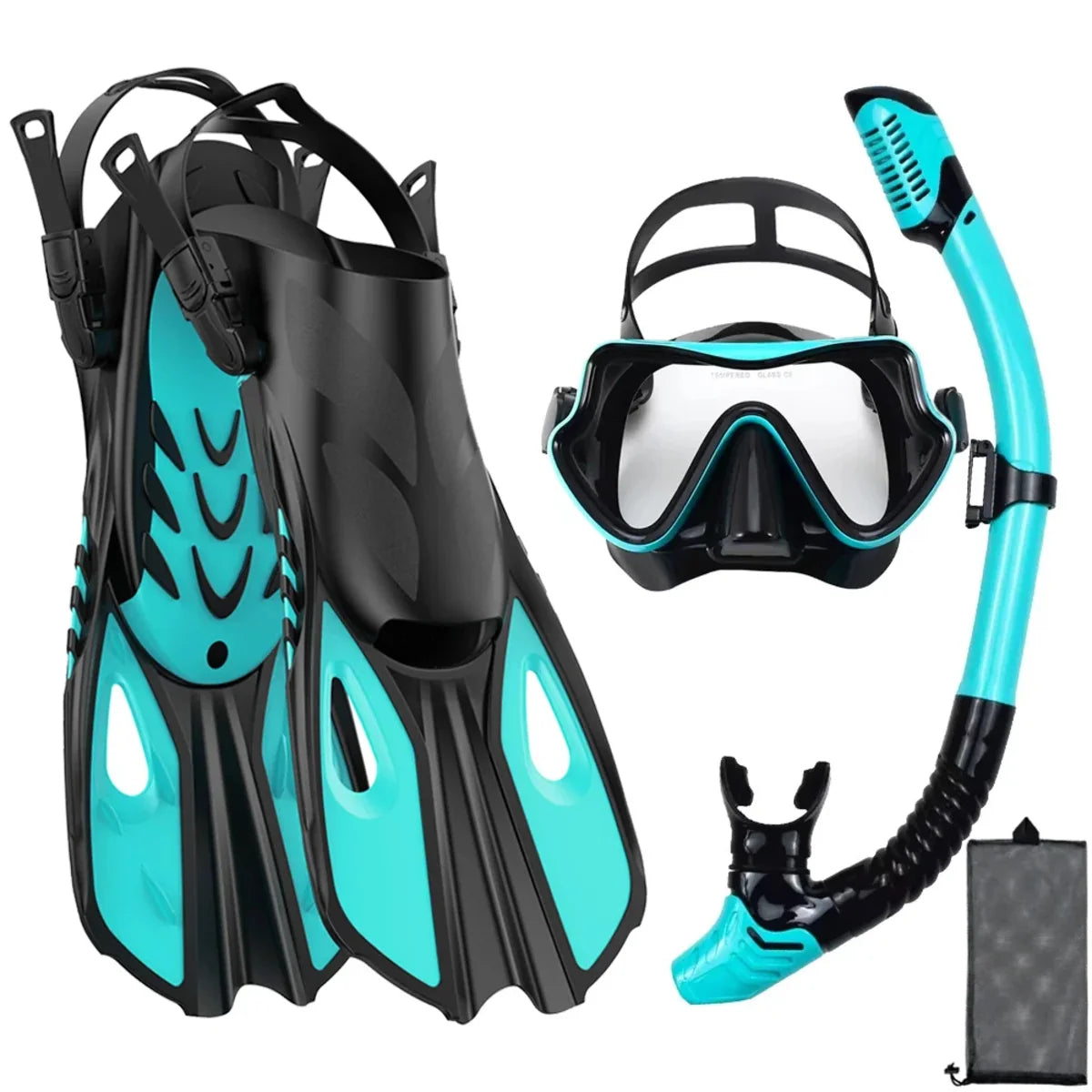Adult Snorkel Mask Fin Set Panoramic Dive Mask with Dry Top Snorkel & Travel Bag 1