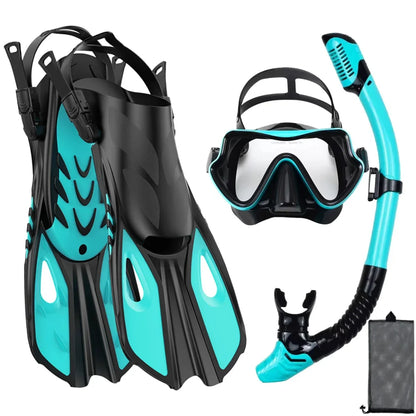 Adult Snorkel Mask Fin Set Panoramic Dive Mask with Dry Top Snorkel & Travel Bag 1