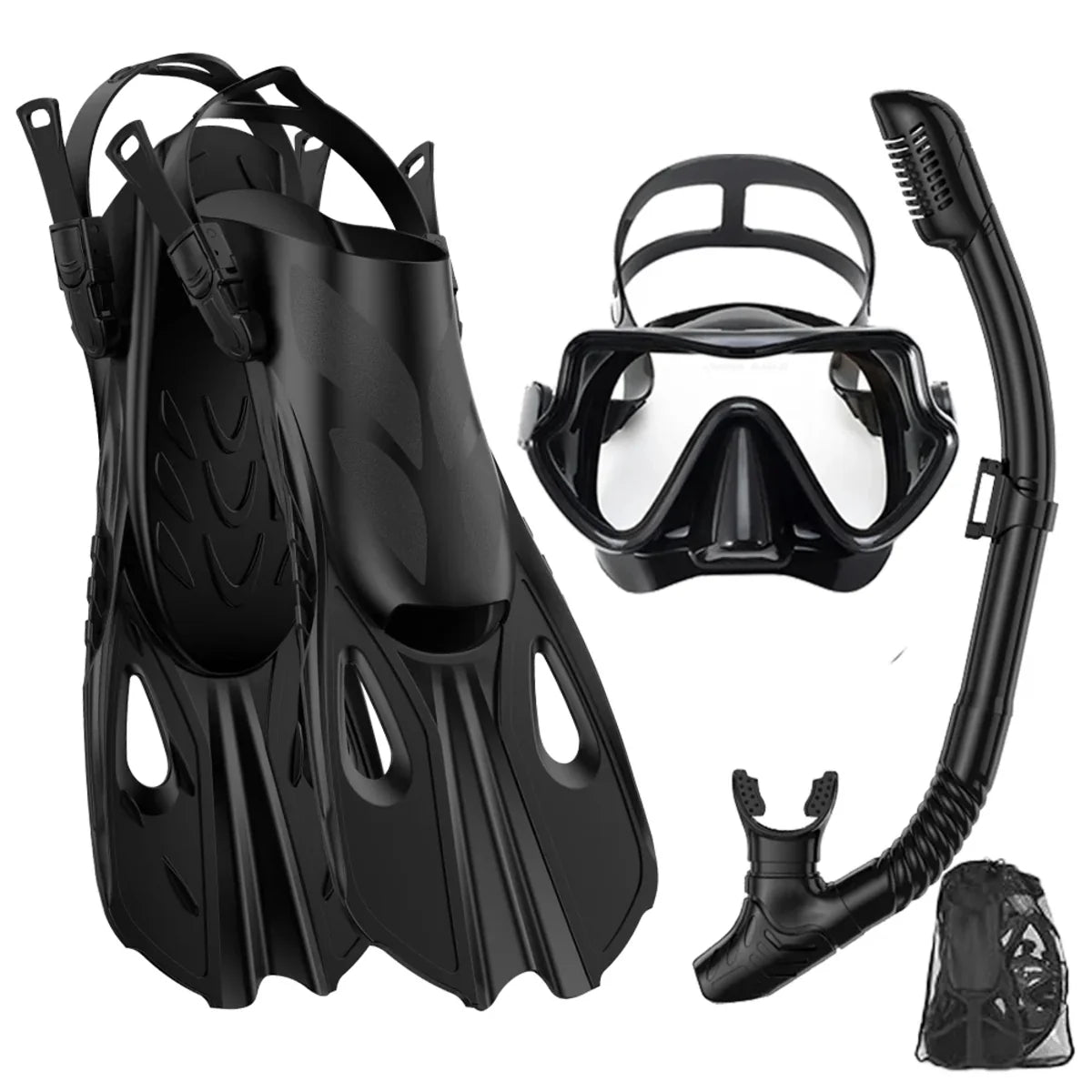 Adult Snorkel Mask Fin Set Panoramic Dive Mask with Dry Top Snorkel & Travel Bag 2