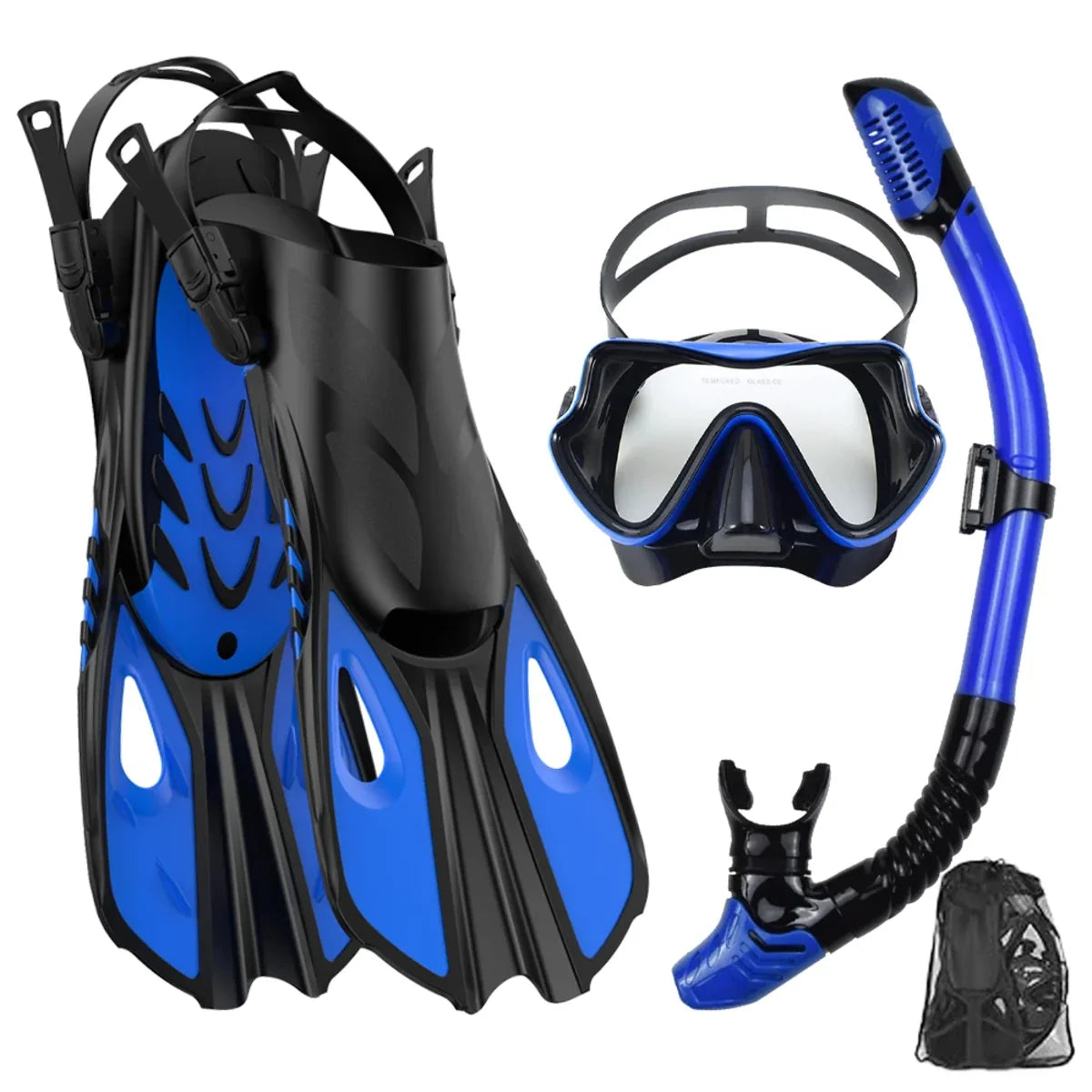 Adult Snorkel Mask Fin Set Panoramic Dive Mask with Dry Top Snorkel & Travel Bag 3
