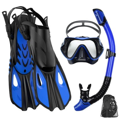 Adult Snorkel Mask Fin Set Panoramic Dive Mask with Dry Top Snorkel & Travel Bag 3