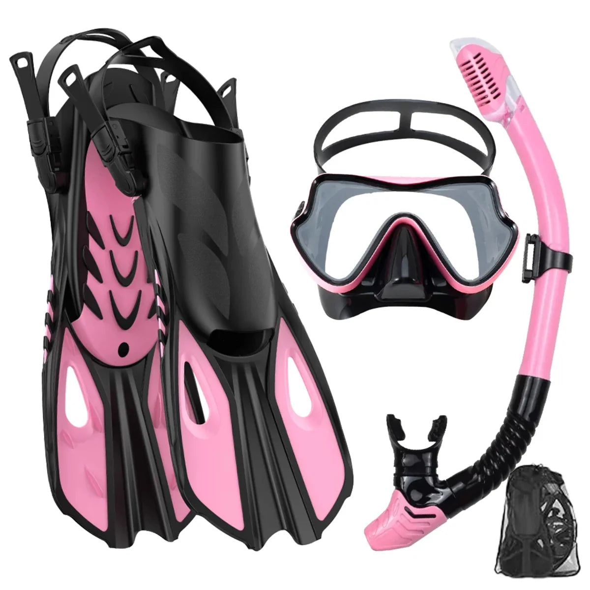Adult Snorkel Mask Fin Set Panoramic Dive Mask with Dry Top Snorkel & Travel Bag 4