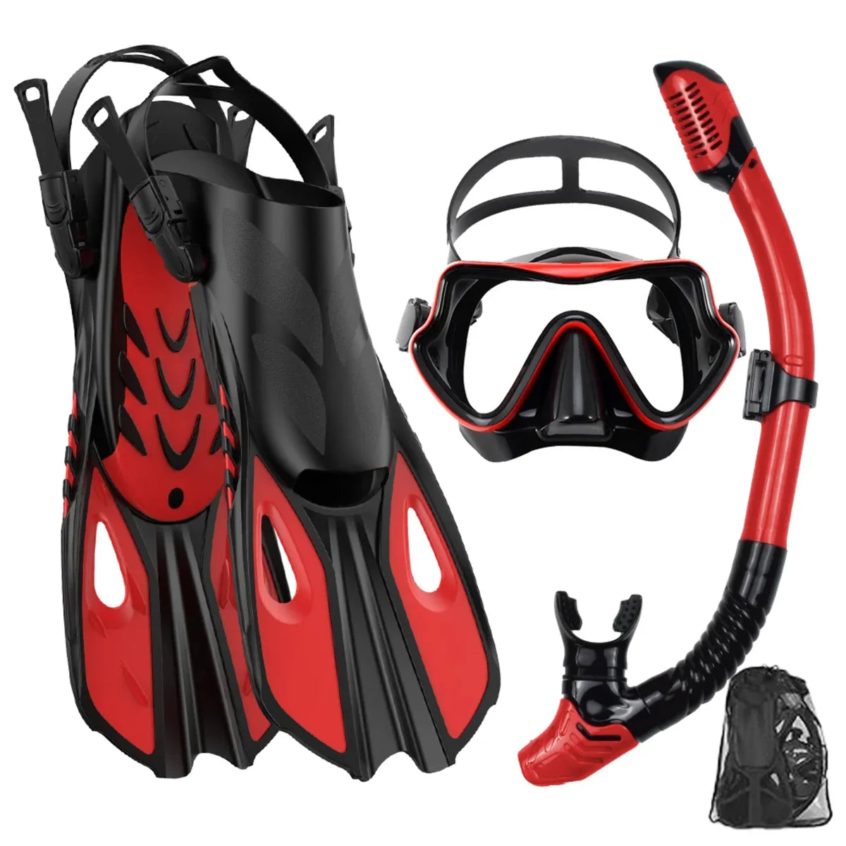 Adult Snorkel Mask Fin Set Panoramic Dive Mask with Dry Top Snorkel & Travel Bag 5