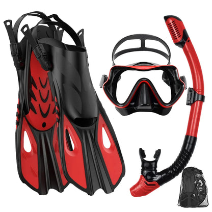 Adult Snorkel Mask Fin Set Panoramic Dive Mask with Dry Top Snorkel & Travel Bag 5