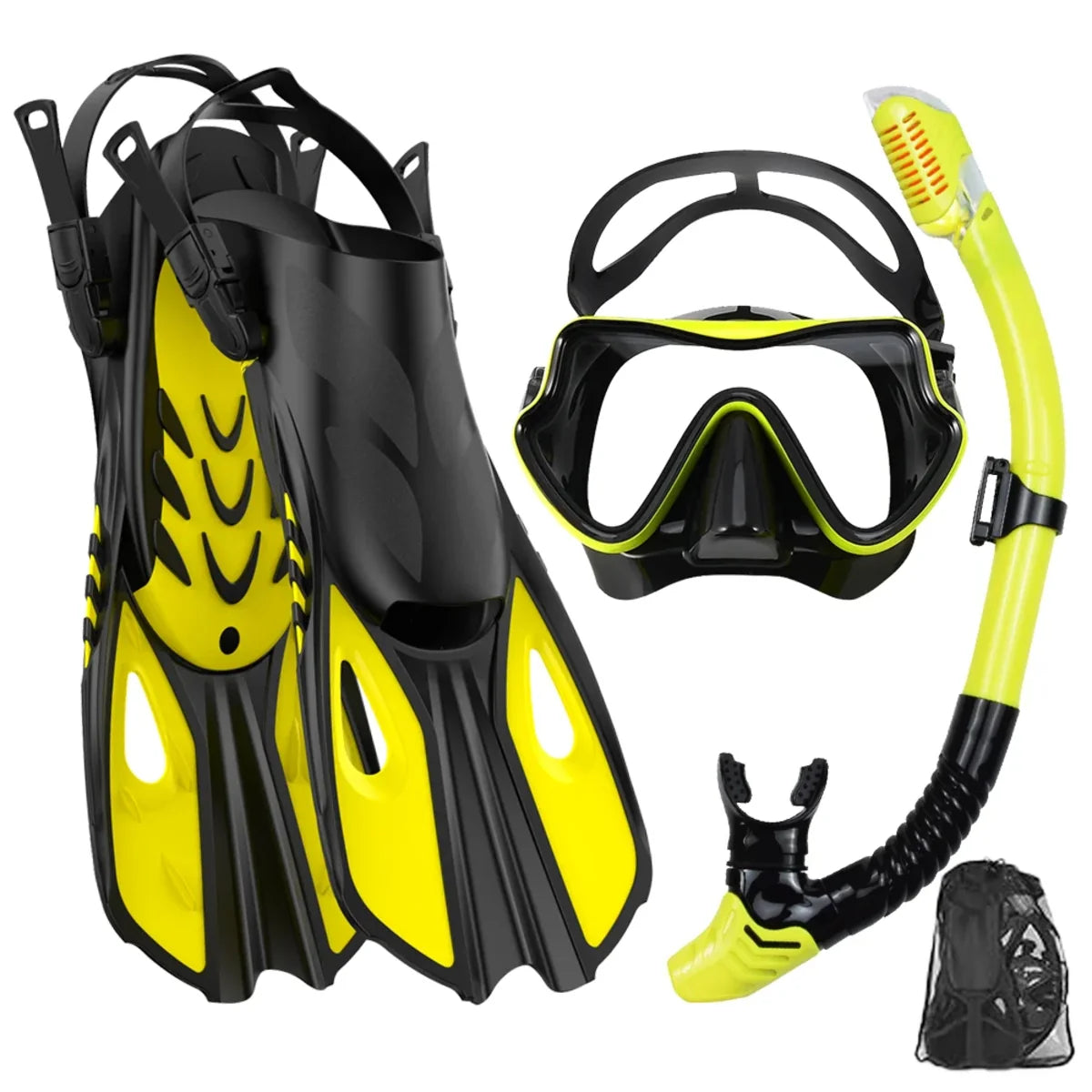 Adult Snorkel Mask Fin Set Panoramic Dive Mask with Dry Top Snorkel & Travel Bag 6