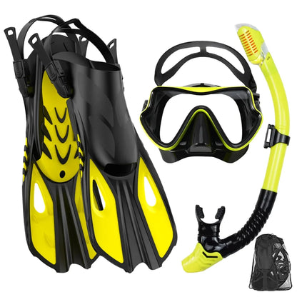 Adult Snorkel Mask Fin Set Panoramic Dive Mask with Dry Top Snorkel & Travel Bag 6
