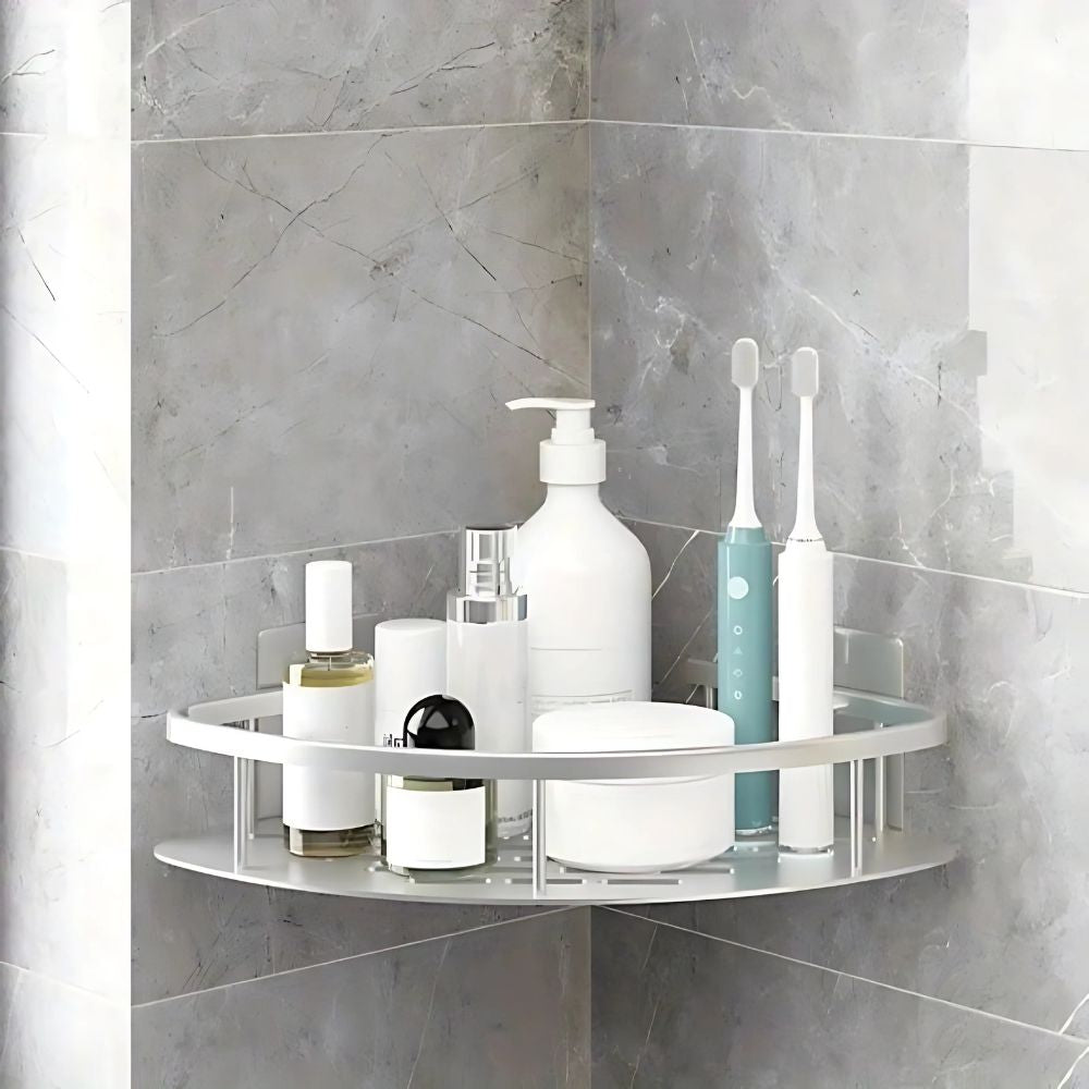 Ambra Aluminium Shower Corner Shelf with Adhesive Mount and Adjustable Hook, Space-Saving Shower Storage 0
