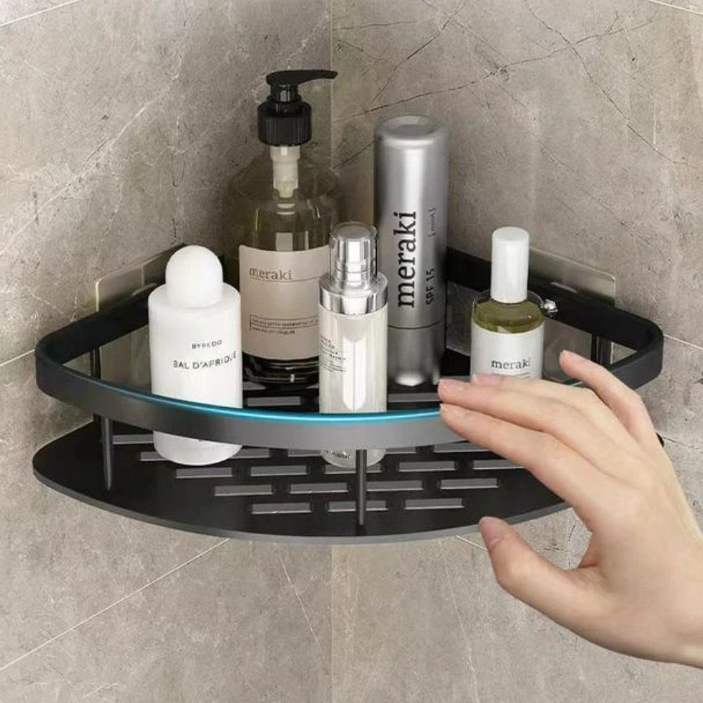 Ambra Aluminium Shower Corner Shelf with Adhesive Mount and Adjustable Hook, Space-Saving Shower Storage 2