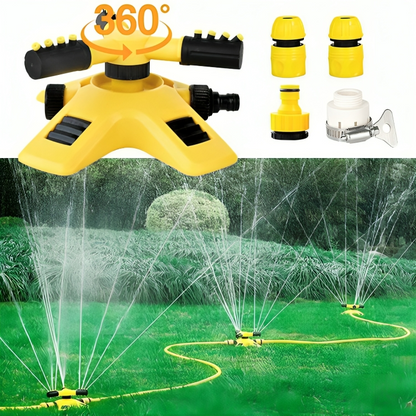 AquaFlow 360° Rotating Garden Sprinkler | 4 Adjustable Nozzles | Expandable | Hose Compatible 3