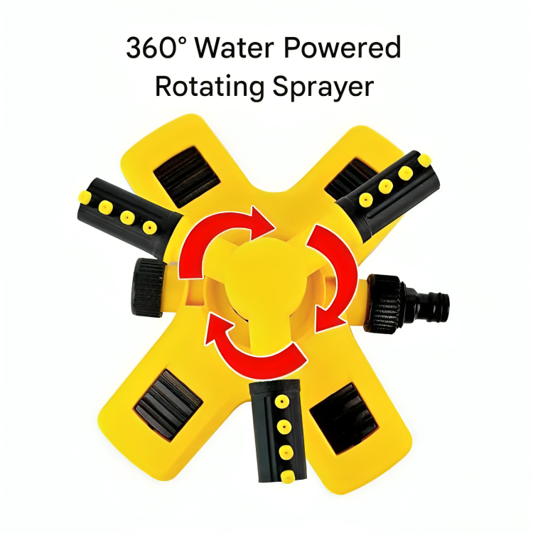 AquaFlow 360° Rotating Garden Sprinkler | 4 Adjustable Nozzles | Expandable | Hose Compatible 4
