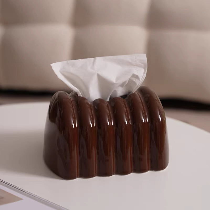 Architectural Fluted Ceramic Tissue Box Cover | Ribbed Art Deco Dispenser 0