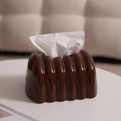 Architectural Fluted Ceramic Tissue Box Cover | Ribbed Art Deco Dispenser 0