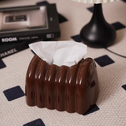 Architectural Fluted Ceramic Tissue Box Cover | Ribbed Art Deco Dispenser 1