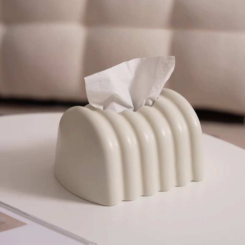 Architectural Fluted Ceramic Tissue Box Cover | Ribbed Art Deco Dispenser 2