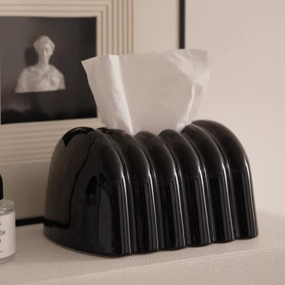 Architectural Fluted Ceramic Tissue Box Cover | Ribbed Art Deco Dispenser 6