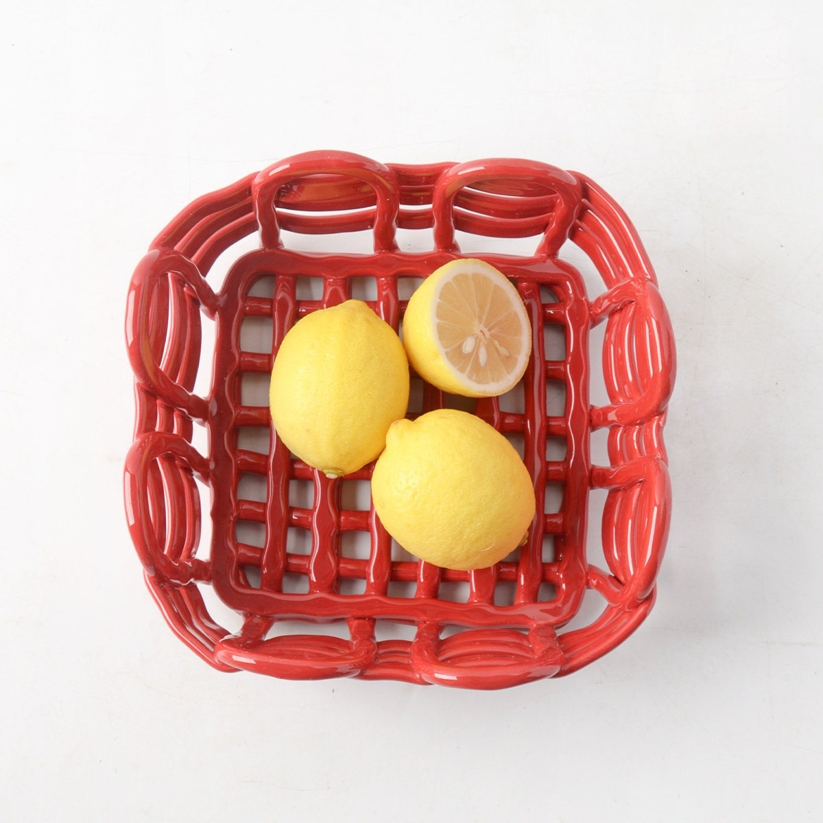 Artisanal Hand-Woven Square Ceramic Basket | Modern Geometric Fruit & Bread Bowl 0