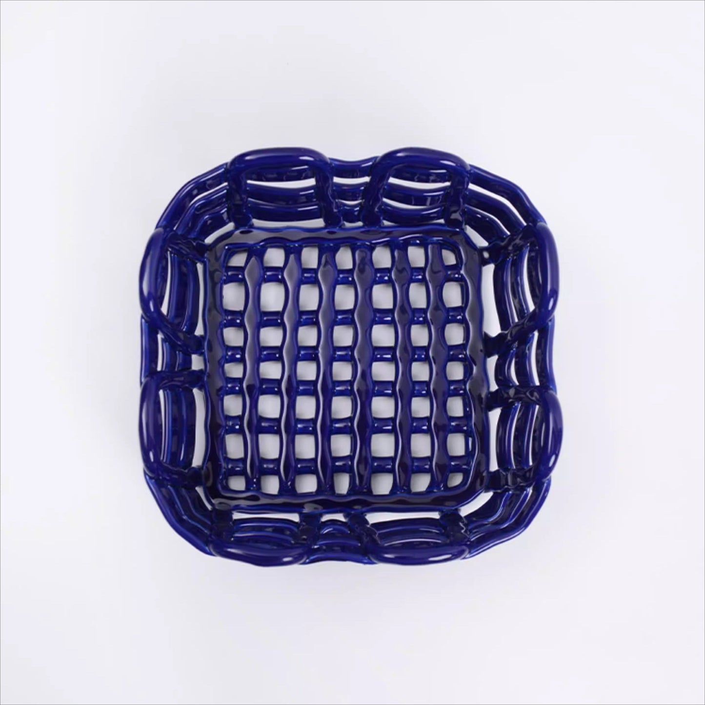 Artisanal Hand-Woven Square Ceramic Basket | Modern Geometric Fruit & Bread Bowl 4