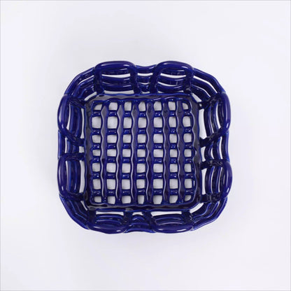 Artisanal Hand-Woven Square Ceramic Basket | Modern Geometric Fruit & Bread Bowl 4