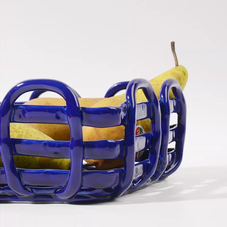 Artisanal Hand-Woven Square Ceramic Basket | Modern Geometric Fruit & Bread Bowl 5
