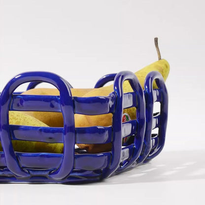 Artisanal Hand-Woven Square Ceramic Basket | Modern Geometric Fruit & Bread Bowl 5