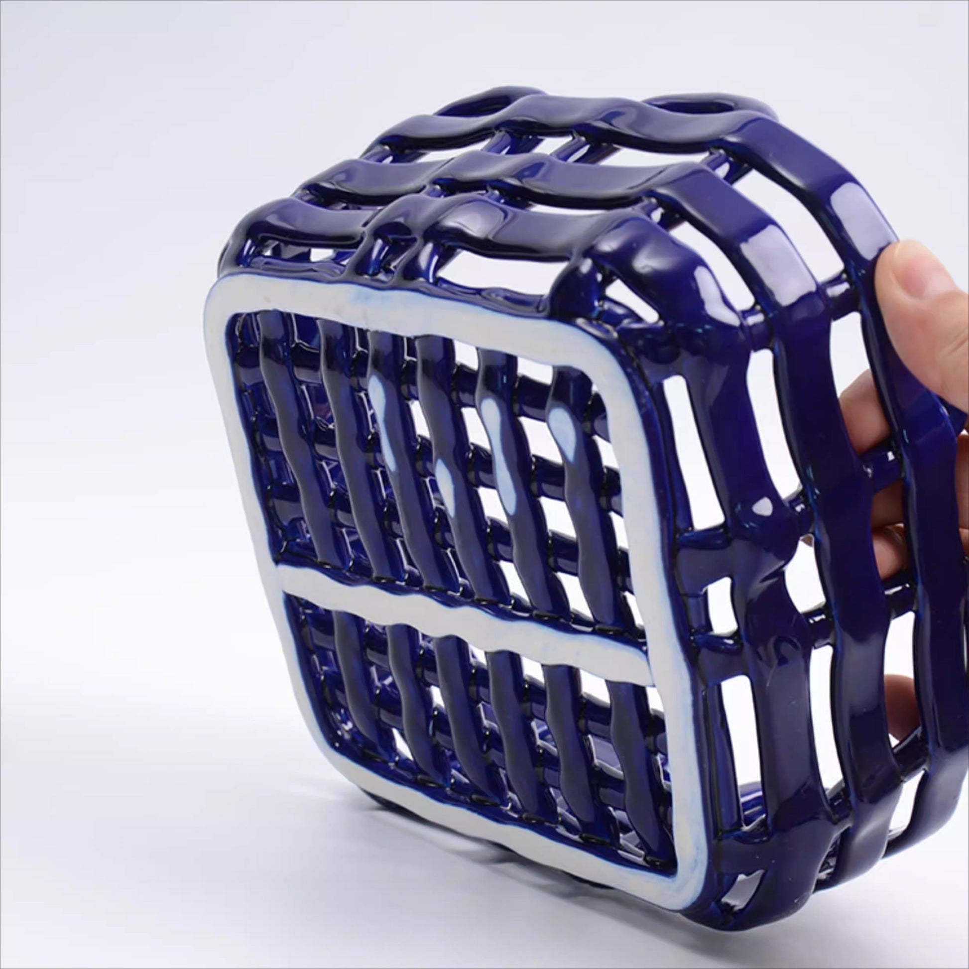 Artisanal Hand-Woven Square Ceramic Basket | Modern Geometric Fruit & Bread Bowl 6