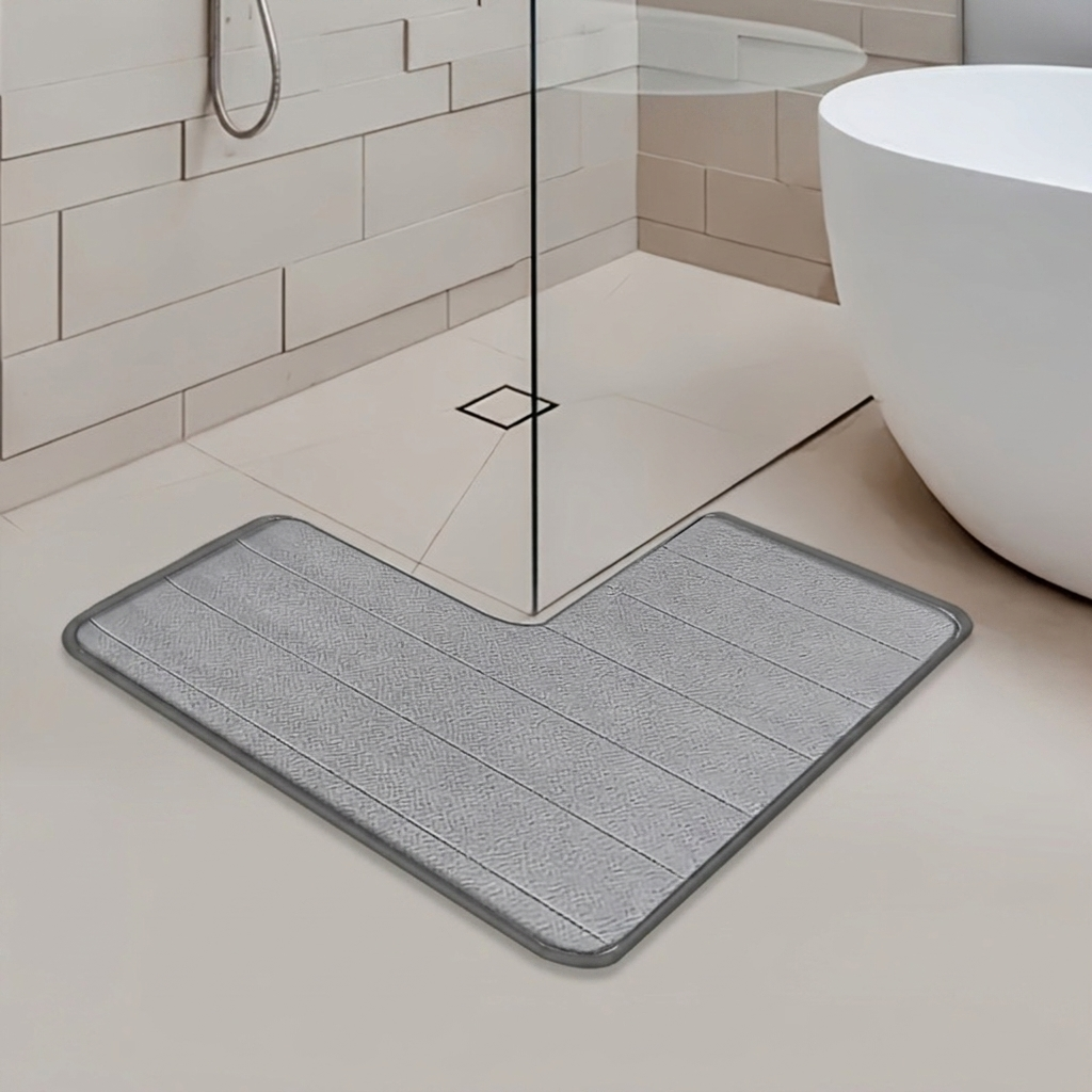 Bath Mat L Shaped Non Slip Washable Bathroom Rug 0