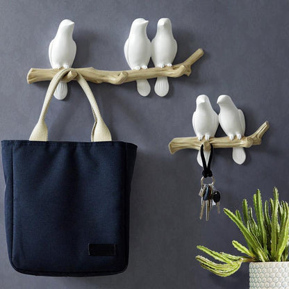 Bird Wall Hooks - Cast Resin Branch With One to Four Perched Birds 2