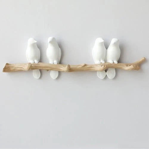 Bird Wall Hooks - Cast Resin Branch With One to Four Perched Birds 7
