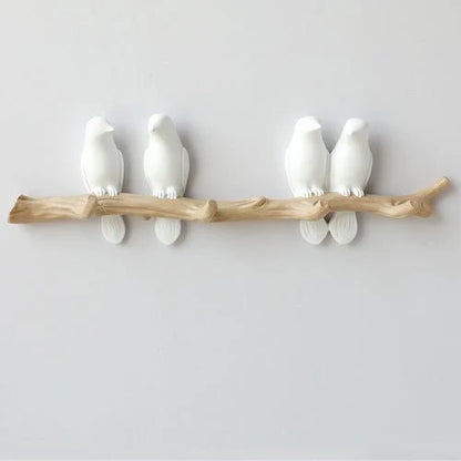 Bird Wall Hooks - Cast Resin Branch With One to Four Perched Birds 7
