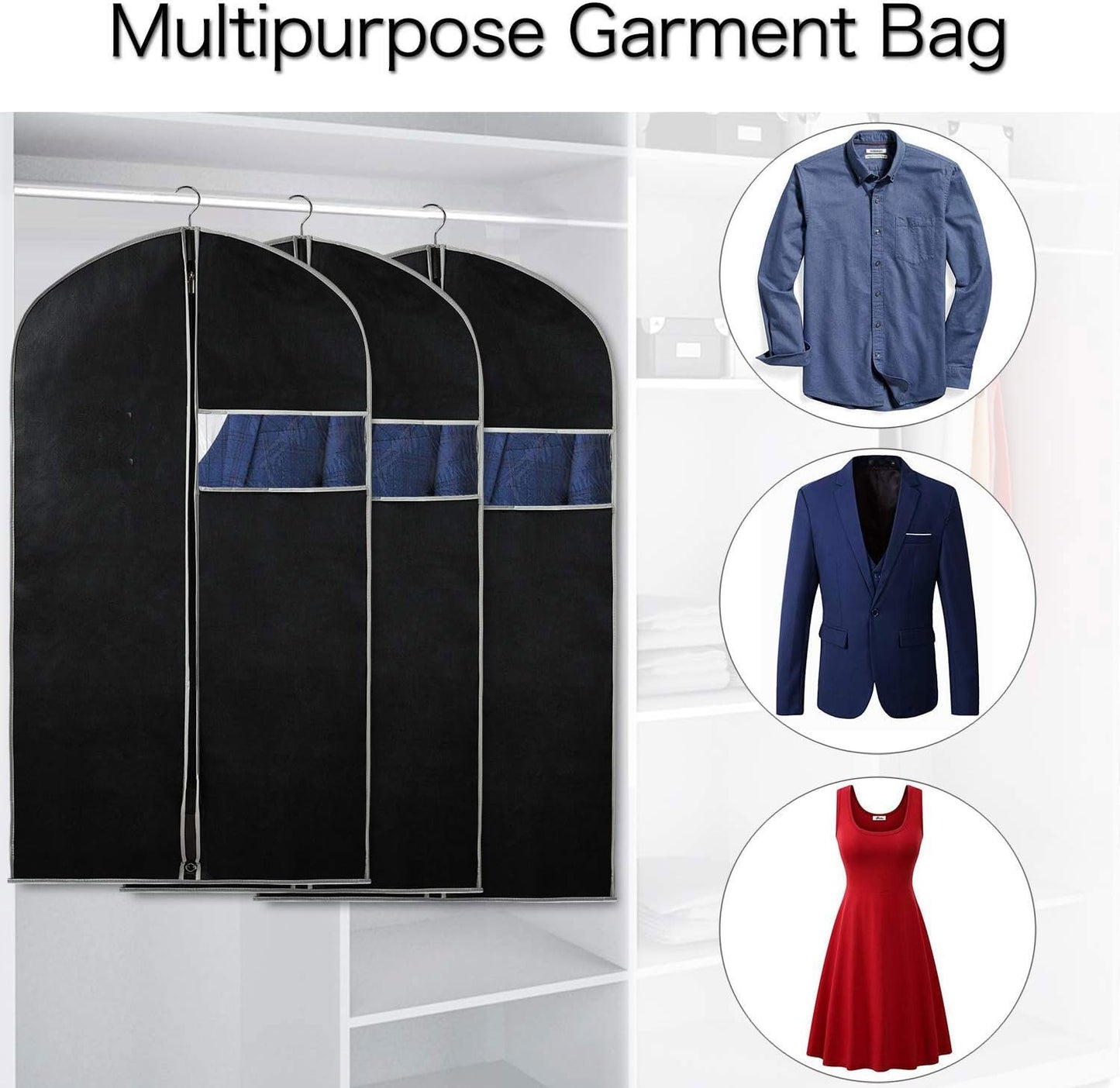Breathable Clothing Storage Bags – Black with a Clear Window for Organization in the Closet or While Traveling 2