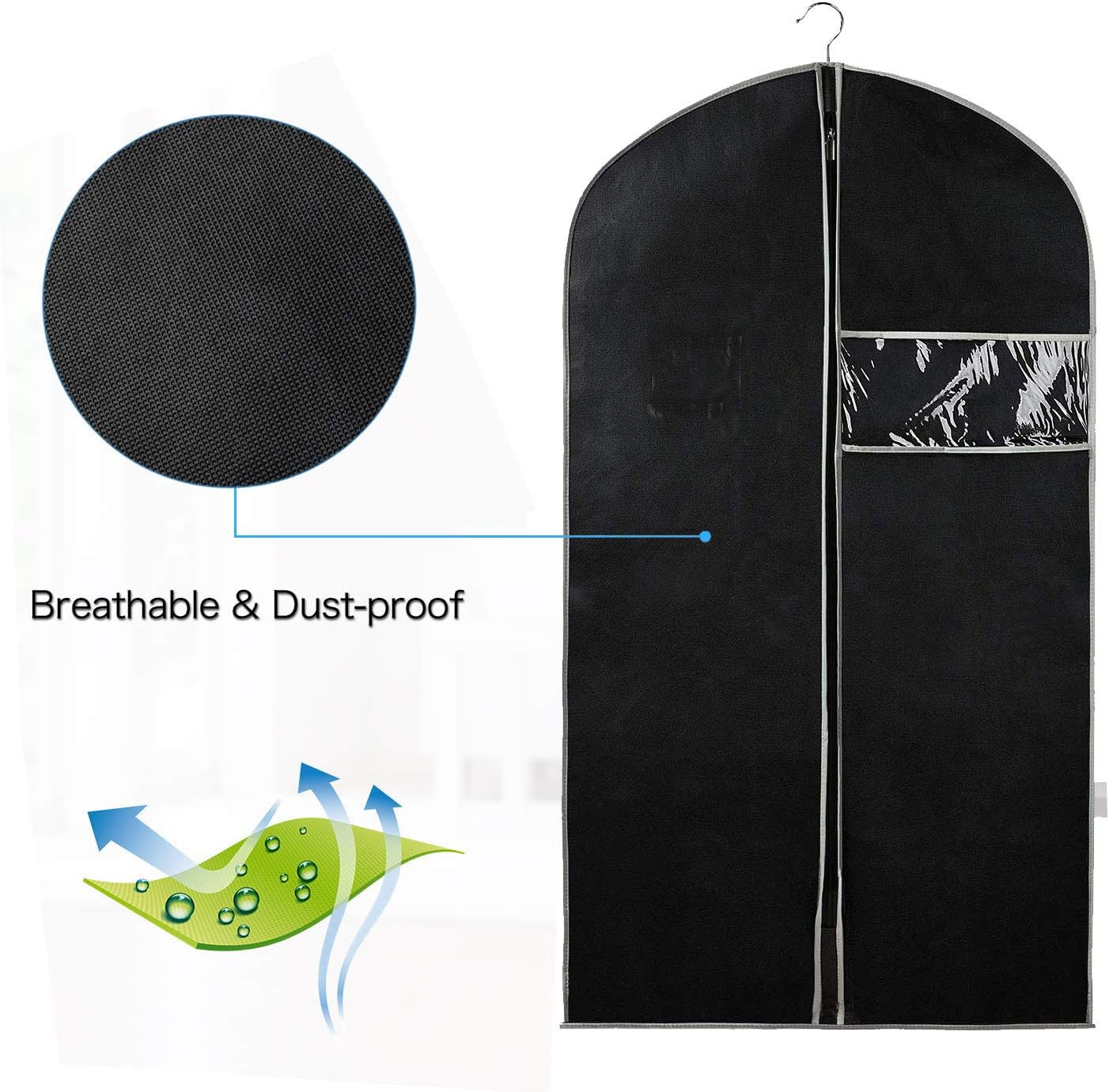 Breathable Clothing Storage Bags – Black with a Clear Window for Organization in the Closet or While Traveling 3