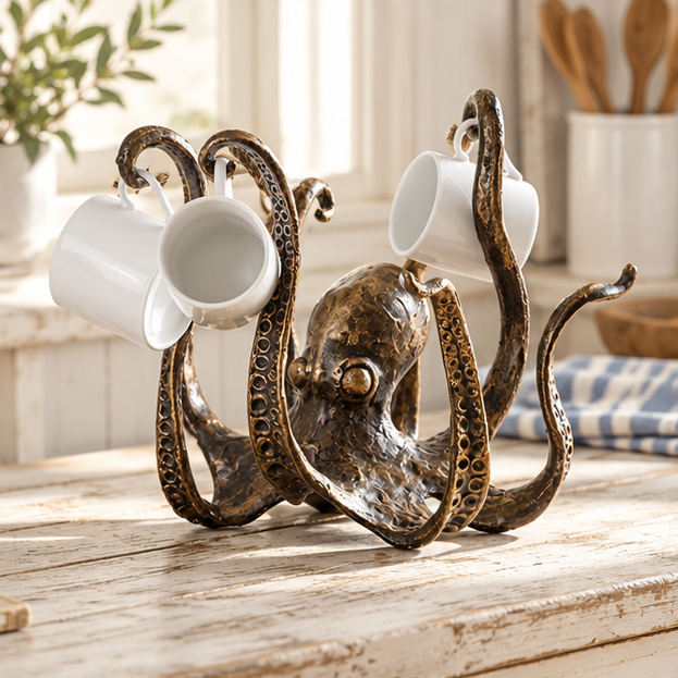 Royora Rustic Octopus Coffee Mug Holder Stand For Countertop