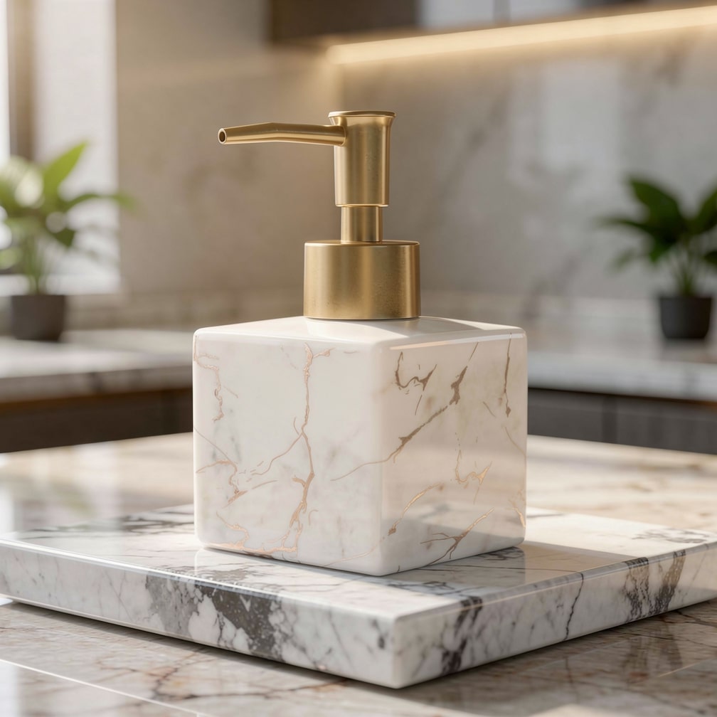 Ceramic Soap Dispenser Marble Finish Gold Pump Countertop 0